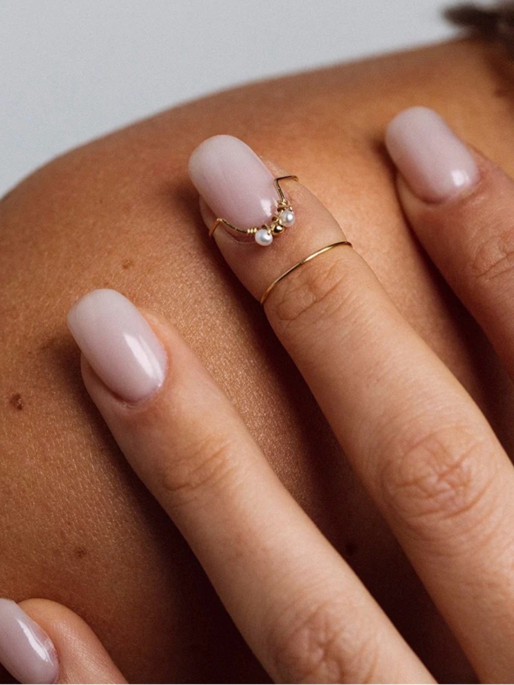 Delicate Gold Midi Ring with Pearl Details —